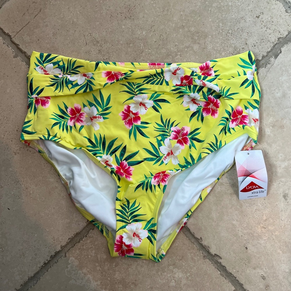NEW Lands End Womens Size‎ 16 Retro High Waisted Bikini Bottoms Floral yellow - Picture 4 of 12